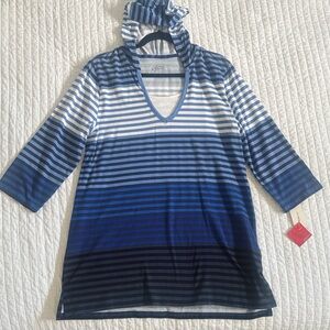 Style & Co Sport Navy and White Striped Hooded Tunic